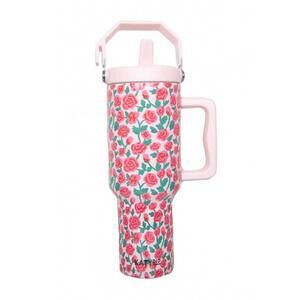 NEW KATYDID women's whimsical roses stainless steel tumbler in light pink